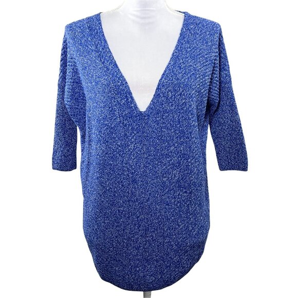 Express Knit Top Small Blue V Neck Short Sleeve Dolman Casual Soft - Picture 1 of 5